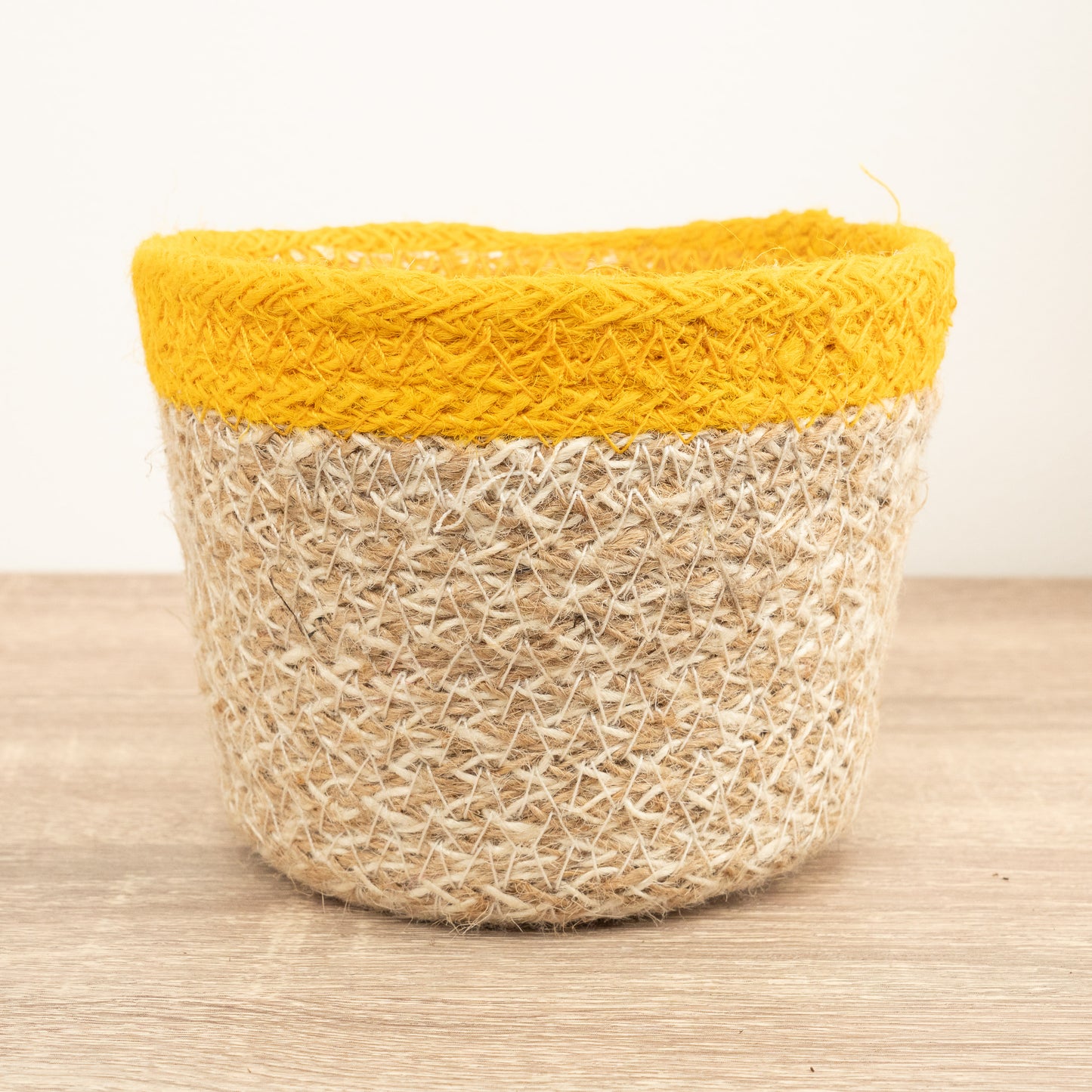 Hessian Lined Pot | Yellow Stripe