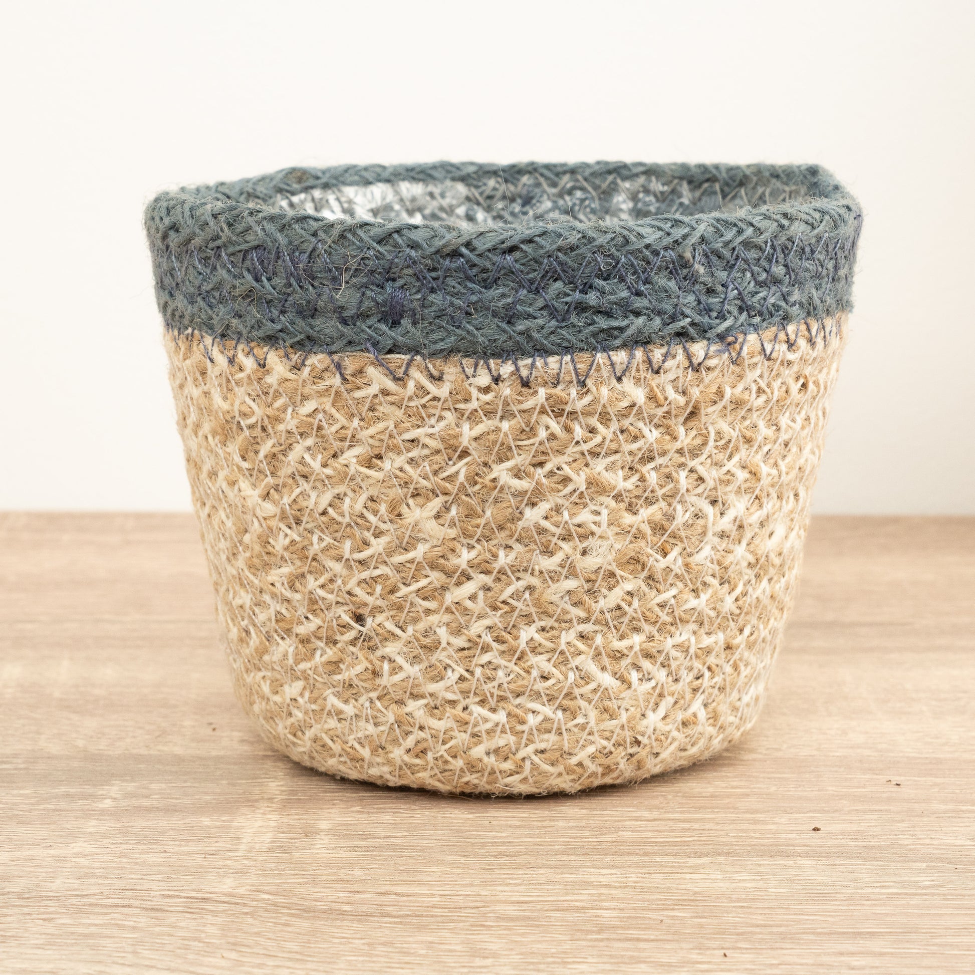 Blue Stripe Hessian Lined Pot