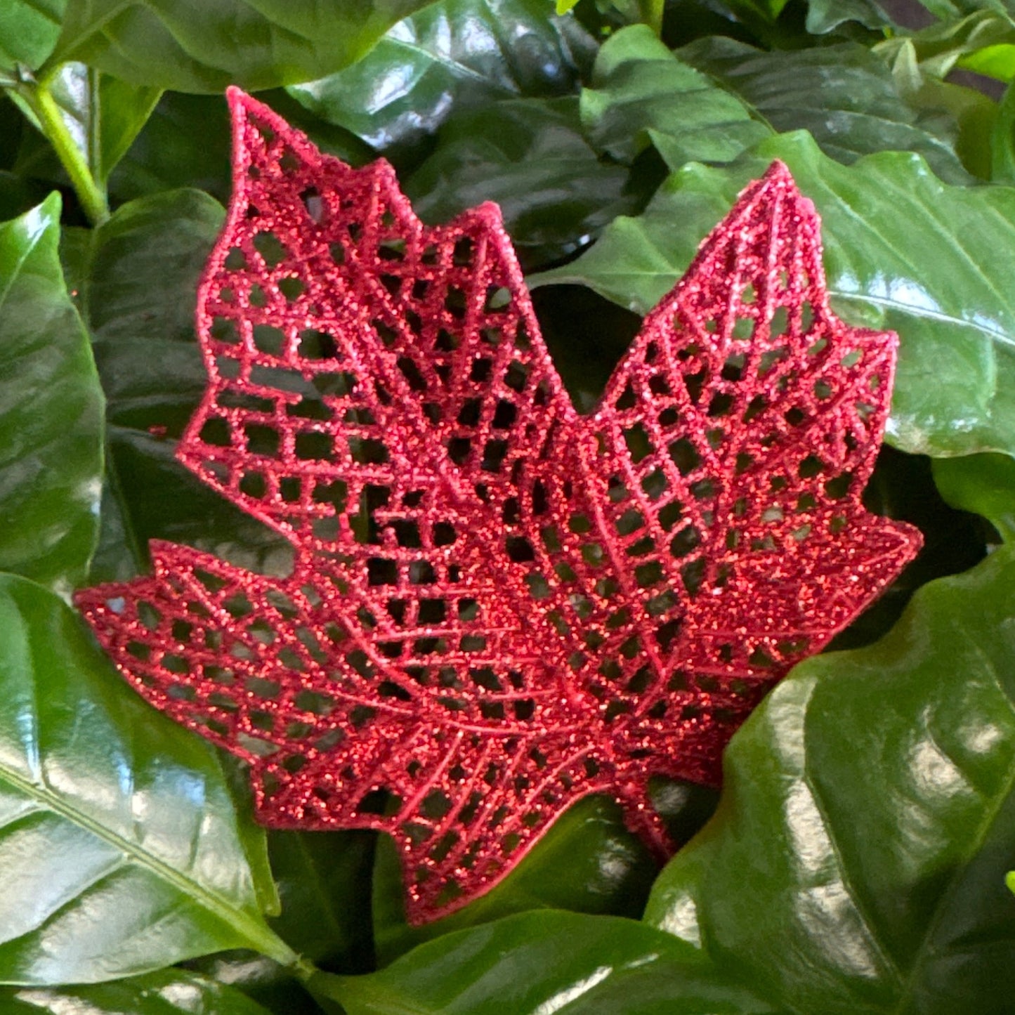 Sparkle Red Maple Leaf | Decorative Plant Pot Accessory