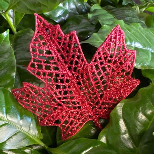 Sparkle Red Maple Leaf | Decorative Plant Pot Accessory | Gardening Accessories