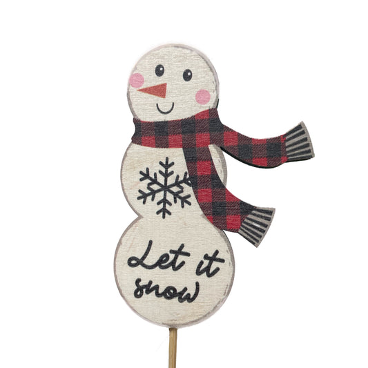 Let It Snow Wooden Snowman | Decorative Plant Pot Accessory | Gardening Accessories