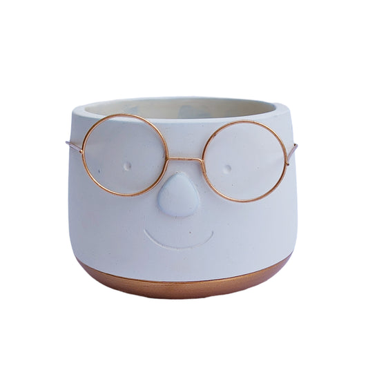 Happy Plant Pot with Glasses - Gold | Pots & Planters